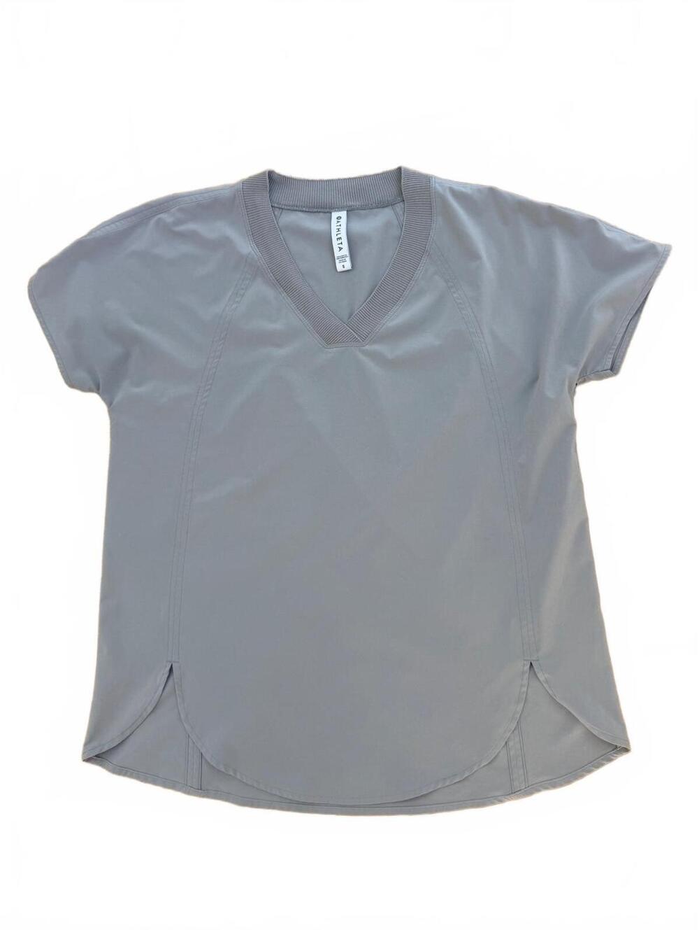 Athleta Boxy Short Sleeve Ribbed V-Neck Performance Top Slate Grey S Athleisure